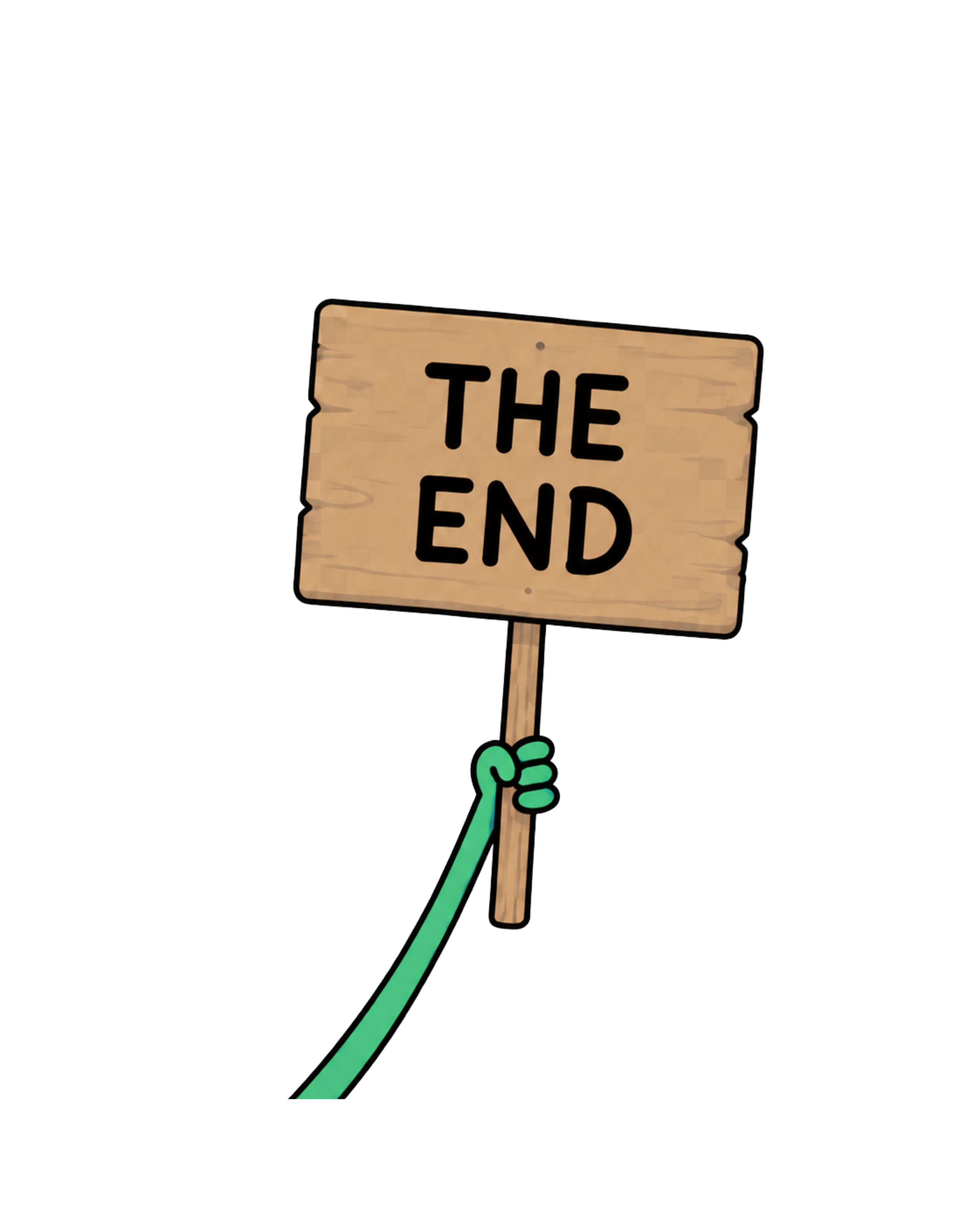 The End sign held by Froggo