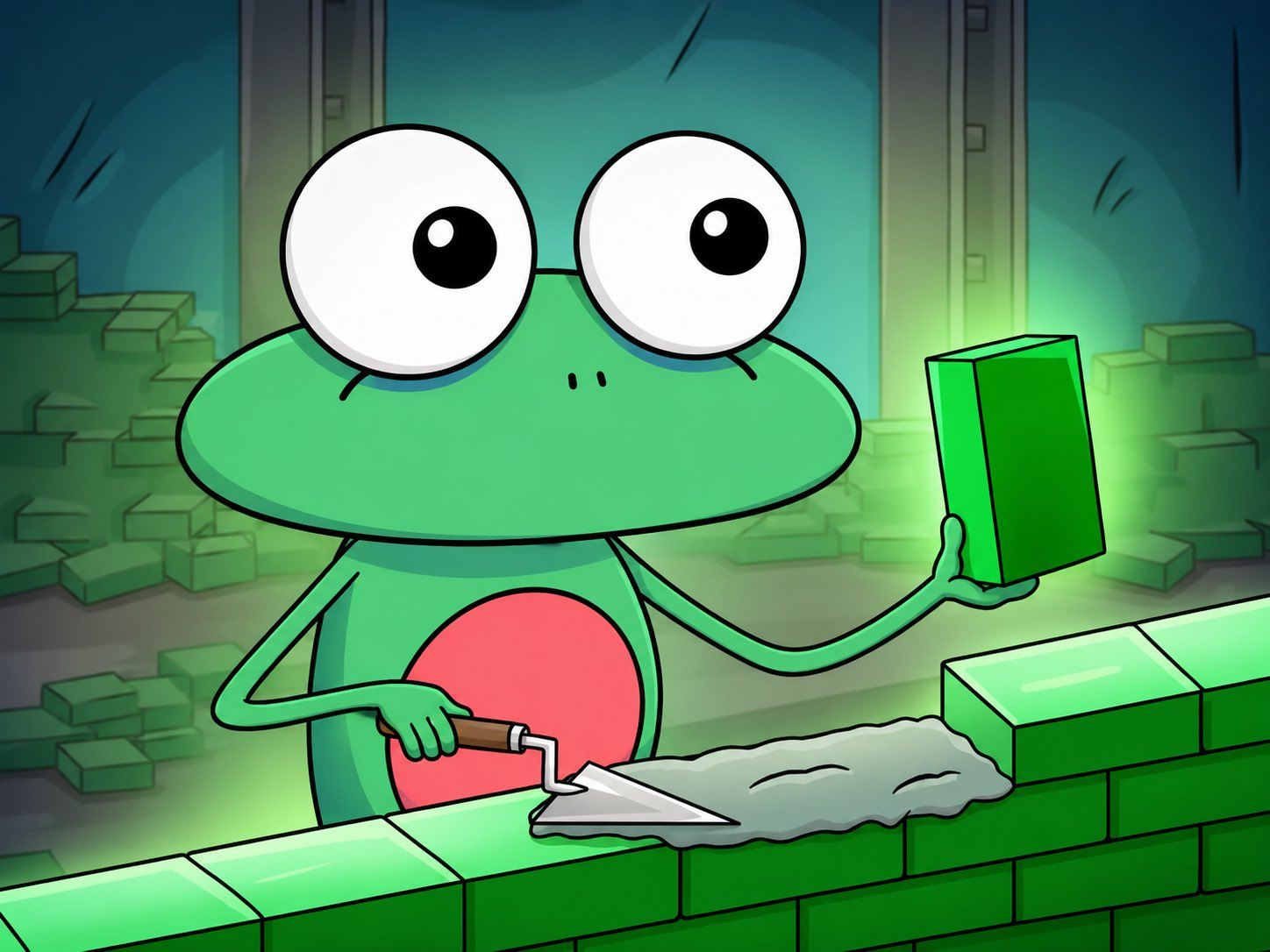 Froggo building a glowing green wall